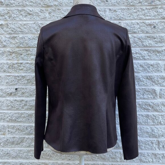 Brown blazer jacket long sleeves lightweight faux suede leather look size 10 - Picture 2 of 6